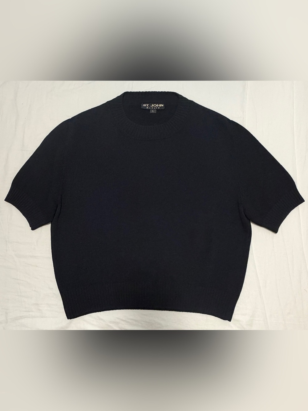 St. John Basics Black Short-Sleeve Crew Santana Knit Blouse L